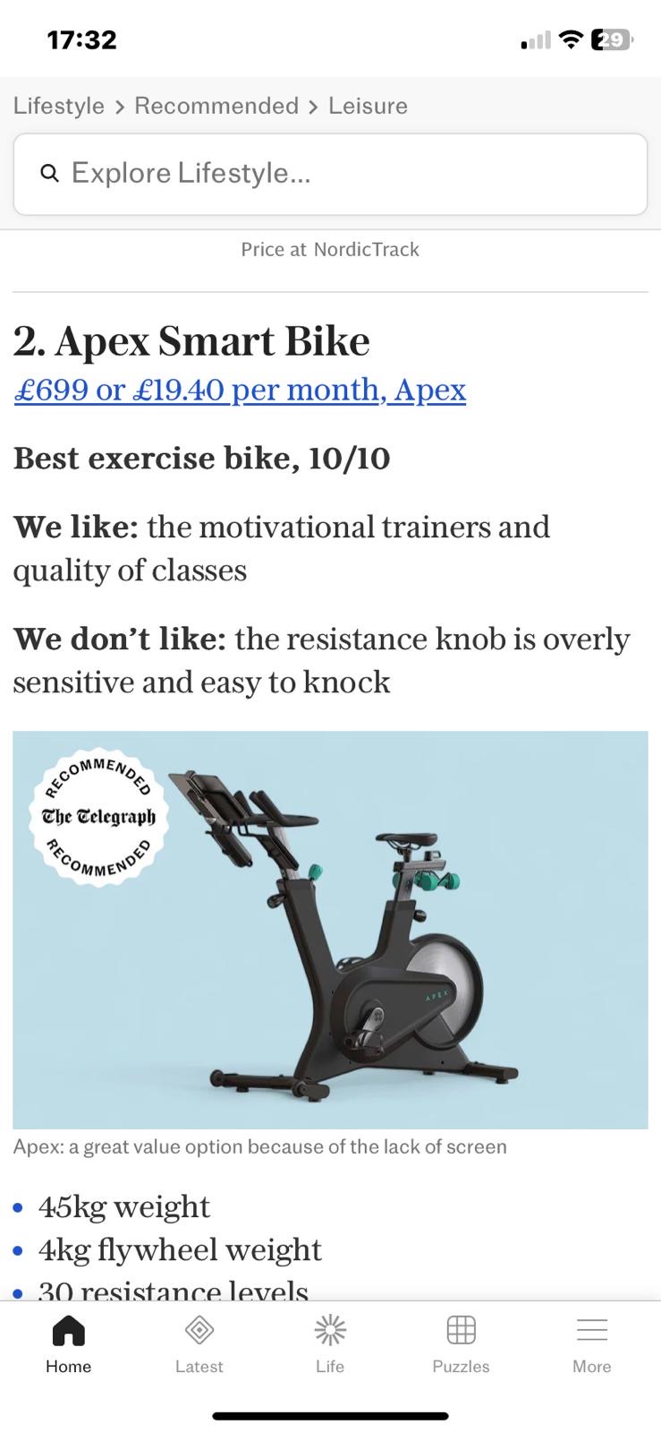 Best exercise bike, 10/10 — The Telegraph